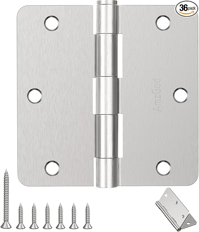 Door Hinges Brushed Nickel - 36 Pack 3.5 Inch Rounded Interior Satin Nickel with 1/4" Radius Corners - 3 1/2 Inches Silver Residential Standard Door Hardware