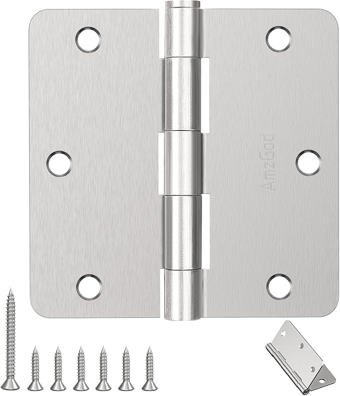 Door Hinges Brushed Nickel - 24 Pack Nickel Door Hinges 3.5 Inch Rounded Interior Satin Nickel Door Hinge with 1/4" Radius - Flat Iron Residential Standard 3 1/2 Inches Silver Door Hardware