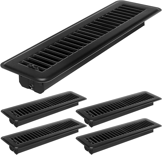 Tandefio 4 Pcs 2" x 12" Floor Register Vent Covers Metal Heavy Duty Walkable Floor Air Vent Covers with Rust Proof Finish Grille Easy Adjust Air Supply Lever for Home Wall Ceiling (Black)