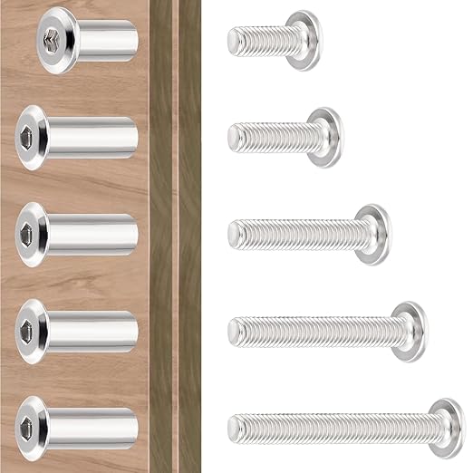 100 Set M6x15/20/30/40/50mm Mixed Sizes Furniture Bolts - Carbon Steel Assortment for Home Repairs Furniture Assembly and Leather Crafting