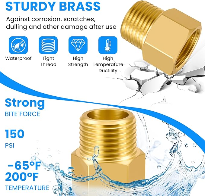 SDTC Tech 2-Pack Brass Pipe Fitting 1/2 NPT Thread Male to 1/2 NPT Thread Female Reducer Adapter, Brass Pipe Extension Connectors