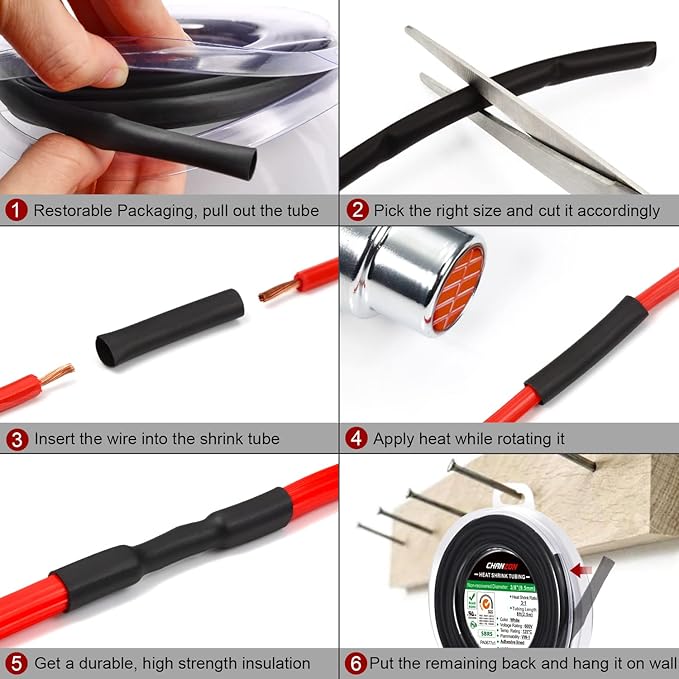 Chanzon 2:1 Ratio 3/32" (2.5mm) Heat Shrink Tubing 8Ft Roll (2.5M Total Length) Black Polyolefin Sleeving Wrap Shrinking 2 to 1 1pcs