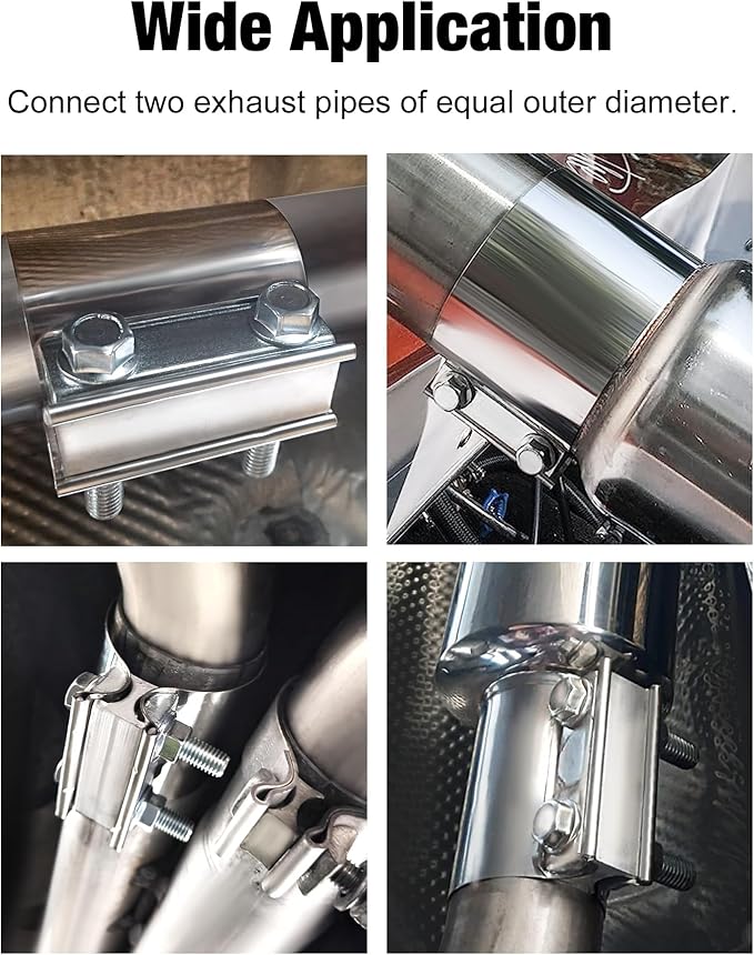 EVIL ENERGY 3.5 Inch Exhaust Clamp, 3 1/2" Butt Joint Band Clamp Sleeve Coupler Stainless Steel for Pipes, Mufflers, Catalytic Converters 2PCS