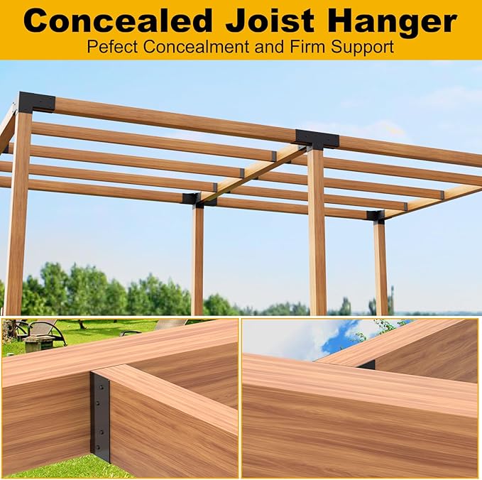 Concealed Joist Hanger , Outdoor Concealed-Flange Joist Bracket with Screws, Q235B Steel Powder Coated Concealed Mount Light Joist Hangers for Beam, Swing, Handrail, Fence (4PCS, 4X8)