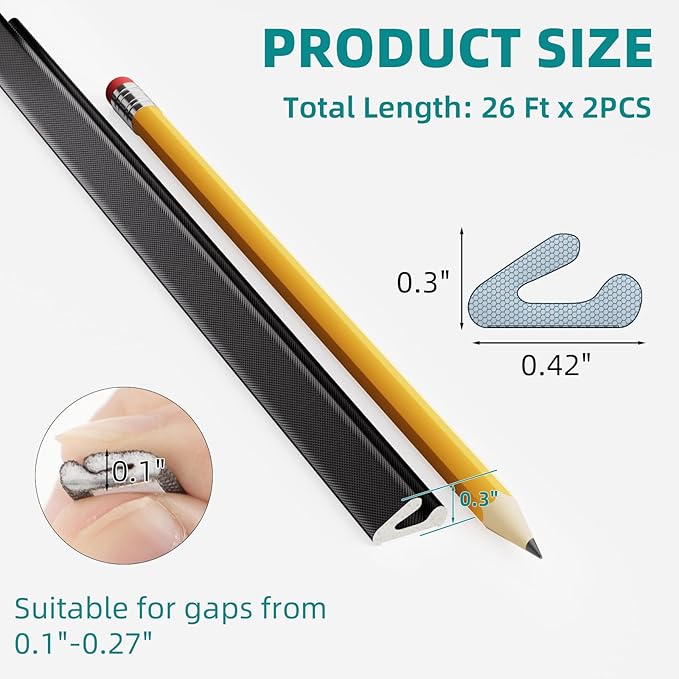 2Pcs×26 Ft V-Shape Weather Stripping Door Seal Strip,Self Adhesive Foam Door Insulation Weatherstripping for Doors Frame,Window Insulation for Winter,Door Soundproof Gap Filler Sealing Strip,Black