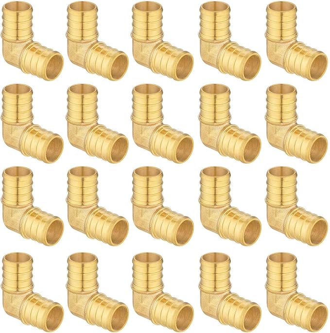 (20 Pack) Lidertik Pex Fittings 3/4 Inch 90 Degree Elbow Crimp Fitting, 3/4" PEX F1807 to 3/4" PEX F1807 Adapter Brass