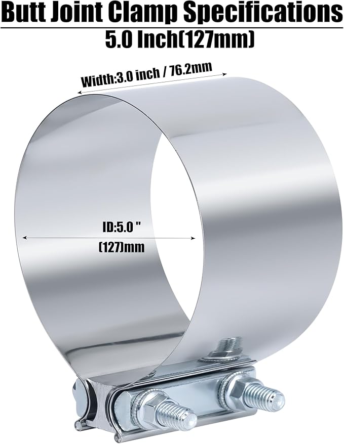 5.0 Inch Exhaust Clamp, 5 In Butt Joint Exhaust Pipe Muffler Band Clamp Sleeve Coupler Stainless Steel (4Pcs)