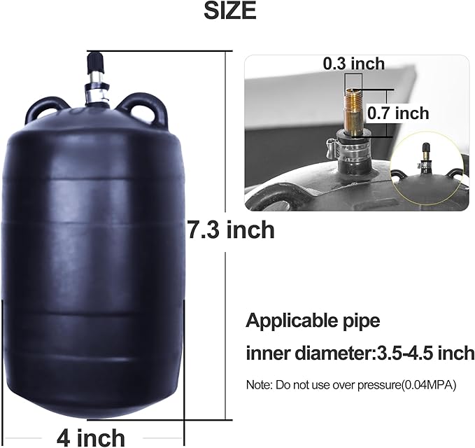 4 Inch Inflatable Pipe Plug, Water Shut Off Airbag for Drain & Sewer Lines - Reusable Rubber Test Ball, Temporary Water Blocker for Pipe Repair, Closed Water Testing & Maintenance