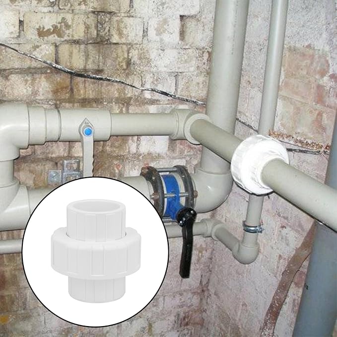 2Pcs 1-1/4" PVC Union Coupling Pipe Fitting (Socket x Socket) 1.25Inch PVC Slip Union PVC Adapter Coupling Schedule 40, EPDM O-Ring, White