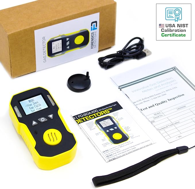 Styrene Gas Detector (C8H8) by Forensics | USA NIST Calibration & Certificate | Dust & Explosion Proof | USB Recharge | Sound, Light and Vibration Alarms | 0-100 ppm |