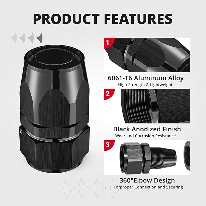 EVIL ENERGY 20AN Hose End Fitting Straight Swivel for CPE Braided Hose Black 2PCS