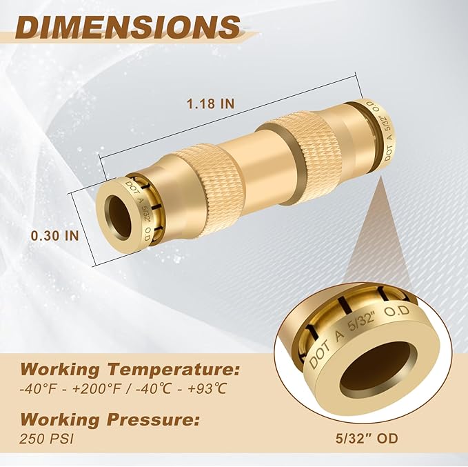 5/32" Quick Push to Connect Fittings Brass Union Straight Joint DOT Approved 5/32 inch tube OD Air Line Adapter Air Spring Suspension Kit for Car Truck Trailers and Air Brake System 5pcs