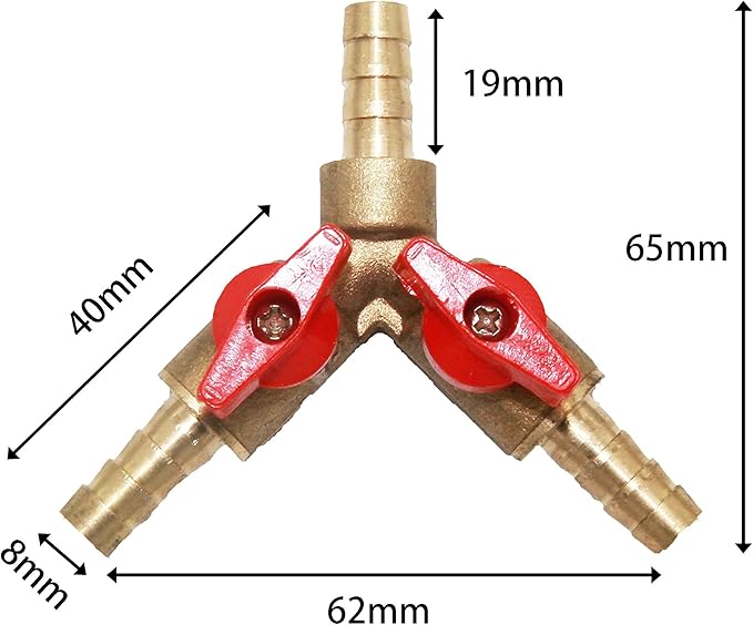 Joywayus 5/16" Hose Barb, Y shaped Type 3 way Union Intersection/Split Brass Shut off Ball Valve Fitting