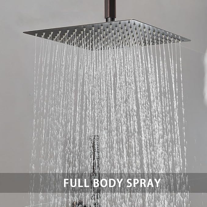 ‎Oil Rubbed Bronze Shower System Bathroom 12 Inch Rain Shower Head Ceiling Mount with Handheld Luxury High Pressure Shower Combo Set Shower Faucet Rough-in Valve Body and Trim Kit