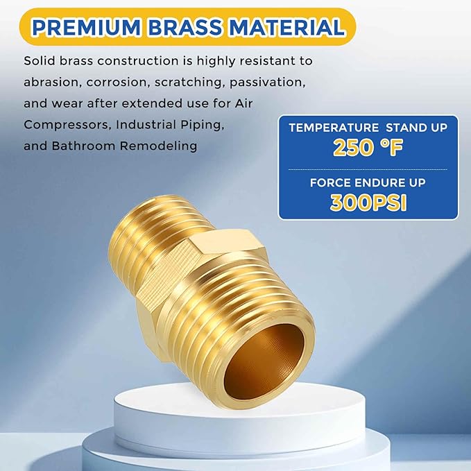 12 Pack Brass Pipe Fittings, 3/8" NPT Male to 1/4" NPT Male Brass Hex Nipple, Male Pipe Adapter Reducer for Air, Oil, LP