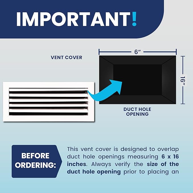 6x16 Inch (Duct Opening) Aluminum 1-Way Air Flow Vent – HVAC Vent Cover for Wall or Ceiling – Quiet HVAC Wall Register with Multi-Shutter Damper – Adjustable Curved Blade - Plastic Seal for Tight Fit