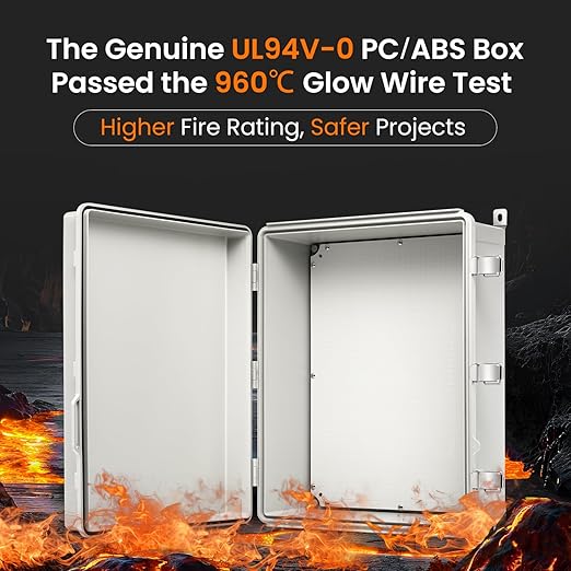 QILIPSU UL94-V0 Outdoor Electrical Box 20.3"x16.4"x7.9" Waterproof Junction Box Weatherproof PC/ABS Alloy Plastic IP66 Project Electric Enclosure Grey Hinged Door