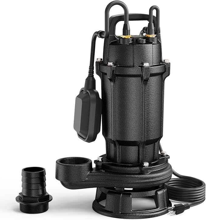 Aquastrong 1 HP Sewage Grinder Pump, 115V 4200 GPH Sewage Pump 2 inch Discharge, Cast Iron Sump Pump Submersible with Auto Float Switch for Basement Sump Basin and Sewage Well