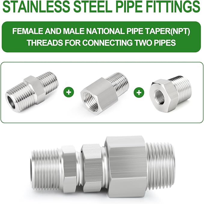 TAISHER 2PCS Forging of 316L Stainless Steel Reducer Hex Bushing, 3/8" Male NPT to 1/8" Female NPT, Reducing Forging Pipe Adapter Fitting