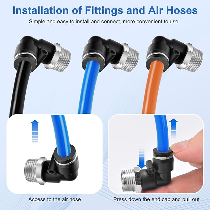 12 Pcs Push to Connect Fittings 5/16 Inch Tube OD x 3/8 Inch NPT Thread Pneumatic Male Straight and Elbow Quick Connect Air line fittings