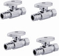 (Pack of 4) EFIELD Pex-a 1/4 Turn Straight Stop Valve 3/8" OD Compression x 1/2" Expansion (F1960) Chrome Plated Brass,(VALVE098-4PCS)