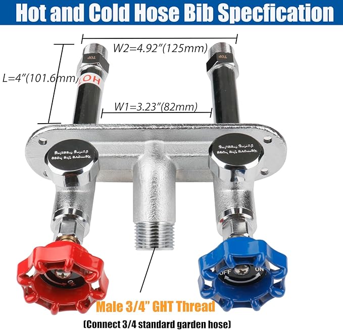 WHK 4" Inch Frost Free Water Spigot Faucet Supply Hot and Cold Outdoor Water Faucet 1/2 Inch MIP X 3/4 Inch Hose Bibb Freeze Proof Hose Bib Wall Outdoor Hydrant Sillcock(Brass,Chrome)
