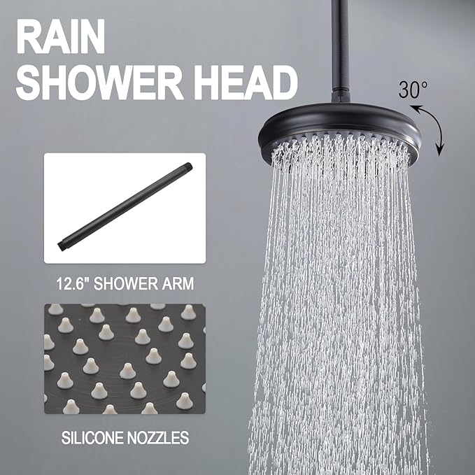 Enga Antique Shower Faucet Sets Dual Heads with 4 Body Jets, 8" + 6" Ceiling & Wall Mount Vintage Shower Head with Handheld Spray Combo, 4 Way Diverter Brass Valve, Oil Rubbed Bronze