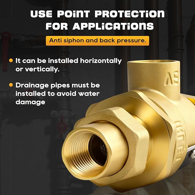 1/2 Inch 9D-M3 Backflow Preventer, Brass Dual Check Valve with Intermediate Atmospheric Vent, 190T012 Replacement for Watts, Female NPT for Boiler Feed Line, Lab, Sterilizer