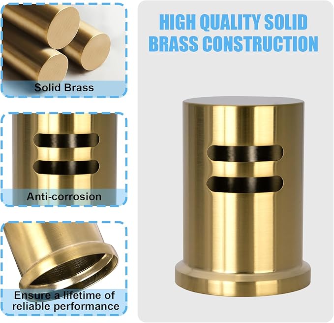 Akicon Brushed Gold Solid Brass Finish Kitchen Dishwasher Air Gap Cover Only, Air Gap Cover for Replacement, Skirted-OH79109BTG