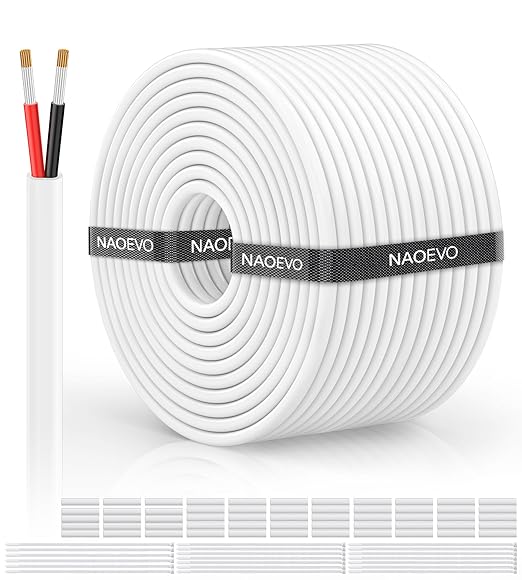 NAOVEO 18 Gauge Wire 2 Conductor Electrical Wire, 18 AWG Stranded PVC Tinned Copper Cable, Flexible/Low Voltage Automotive Wiring for LED Lamps, Marine, Speaker, Appliances (200FT)