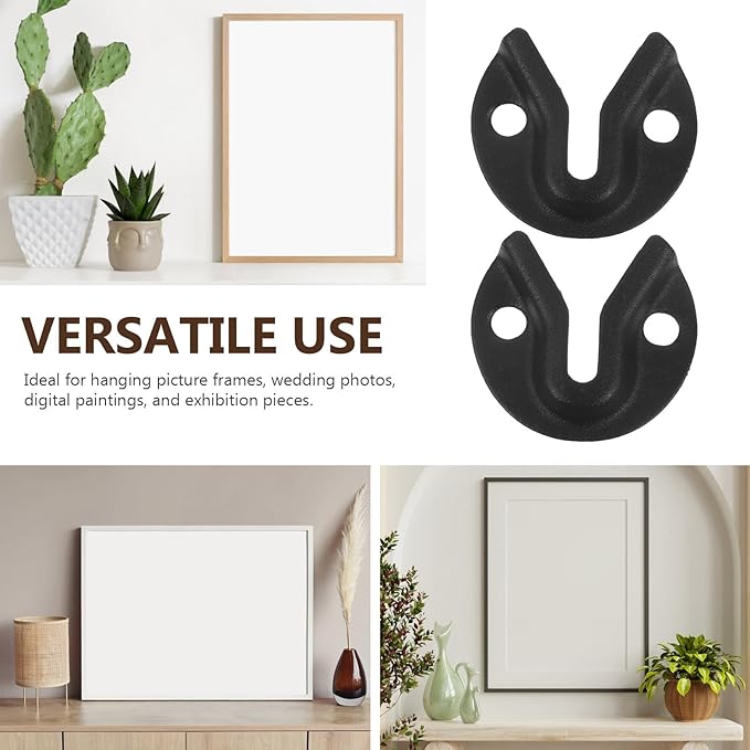 8Pcs Heavy Duty Metal Keyhole Picture Frame Hangers with Screws, Concealed Wall Mount Hooks for Mirrors and Artwork, Sand Black Round Connectors for Home and Office