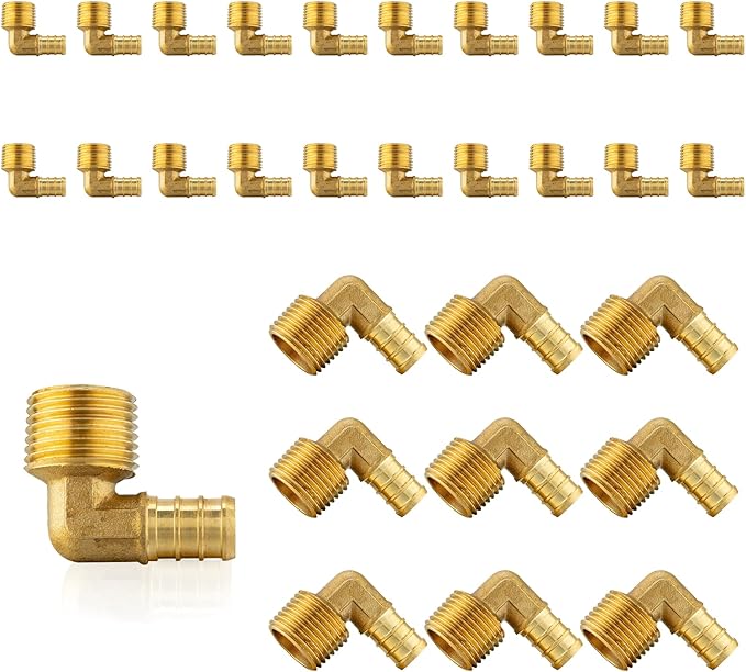 (30-Pack) PEX Fittings, Pex 1/2" x 1/2" Male Threaded NPT Elbow Adapter, Brass Crimp Fittings, for PEX Tubing Pipe Plumbing, ASTM F1807(PEX1807096-30Pack)