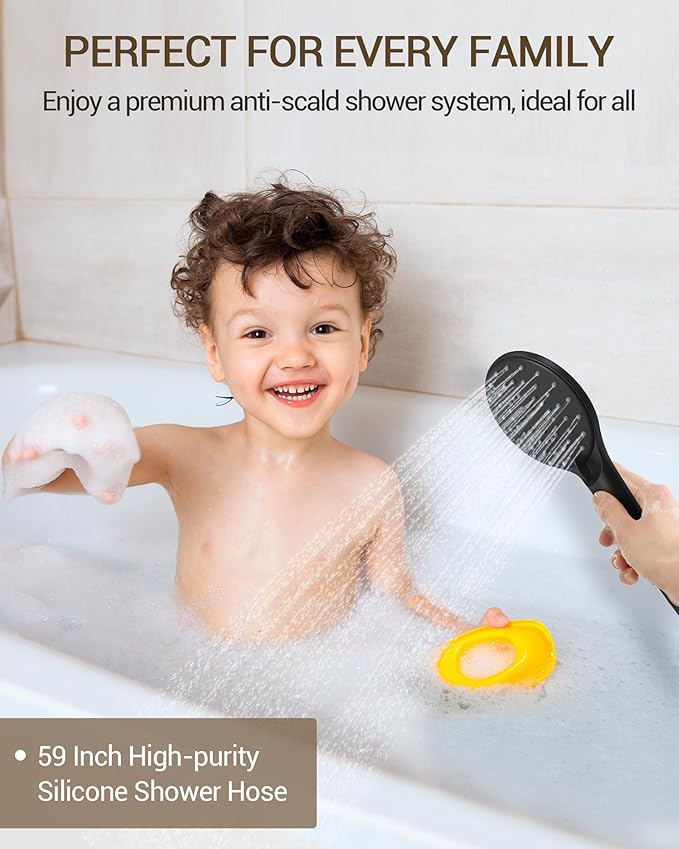 Upgraded Shower Faucet Set with Tub Spout: Aposhion 9 Inch Round Rainfall Shower System Rough-in Pressure-balanced Valve with Handheld Sprayer, Wall Mounted Bathtub Shower Faucet Kit Complete