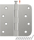 HOSOM 12 Pack Brushed Nickel Exterior Door Hinges 4 Inch, 5/8" Radius, Removable Pin, Perfect for Heavy-Duty Front & Back Door, Antirust & No Squeaks