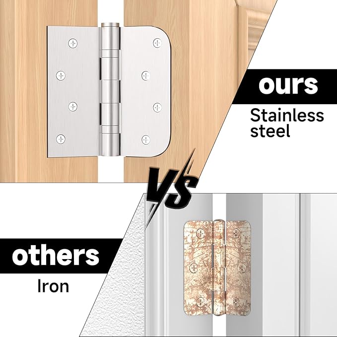 Hinge, 3 Pack Door Hinges Stainless Steel Hinges 4" Heavy Duty Ball Bearing Door Hinges with Square Rounded 5/8" Radius Corner Removable Pin Heavy Duty Hinges
