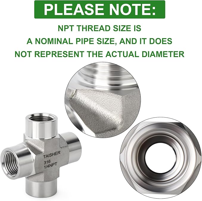 TAISHER 1PCS Forging of 316L Stainless Steel 4 Way Pipe Fittings, 1/4" x 1/4" x 1/4" x 1/4" NPT Female Pipe Fittings