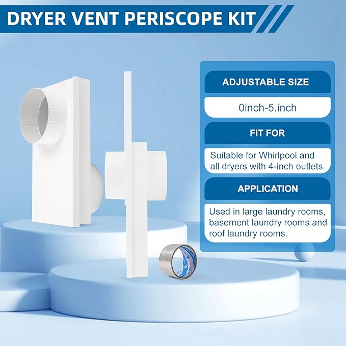 OEM Upgraded 84049 Adjustable 0-5 Periscope Dryer Vent Kit, telescoping dryer vent, Stainless Dryer Vent Periscope for Tight Space, 4in Dryer Vent Duct Hose Pipe Adapter