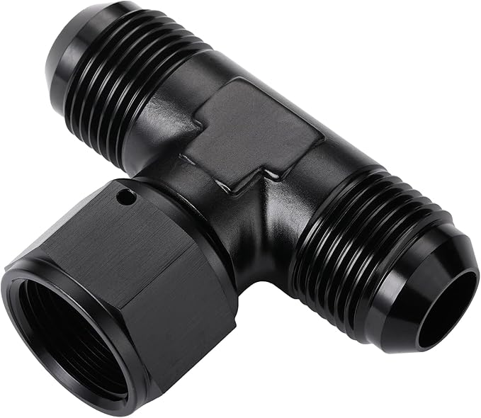 12AN Male Flare Tee T Fitting Adapter with AN12 Female Swivel On Side Aluminum Black
