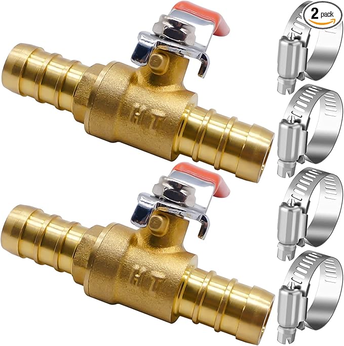 1/2 inch mini 2 way brass barb air ball valve for water gas fuel shut cut off 16mm pex tubing, (2 pcs in pack)