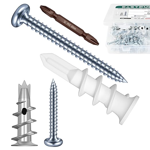 Self Drilling Anchor Screws, 200PCS Dry Wall Anchors and Screws Kit 100pcs Plastic Metal Dry Wall Anchors and 100pcs Truss Pan Head Screw, Wall Hanging Kit