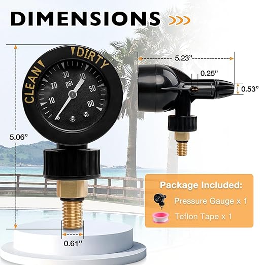 Air Gauge Release Valve Assembly Compatible with CV & CL, DEV & DEL, JS Series, Air Relief and Pressure Gauge Replacement for Zodiac Jandy Pool and Spa Filters, Replaces R0357200, 1/4" mpt, 0-60psi