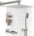 SR SUN RISE 12 Inches All Metal Shower System with Tub Spout Square Rain Shower Head and Handheld Combo Shower Fixtures, Bathtub Faucet Set, Shower Valve and Trim Kit, Brushed Nickel