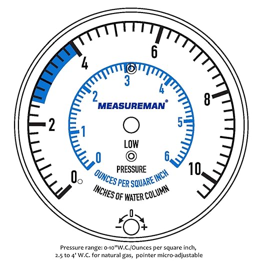 MEASUREMAN Natural Gas or LP Gas Manifold Pressure Test Kit, 0-10 "W.C., 1/4" NPT, 40" Length Hose