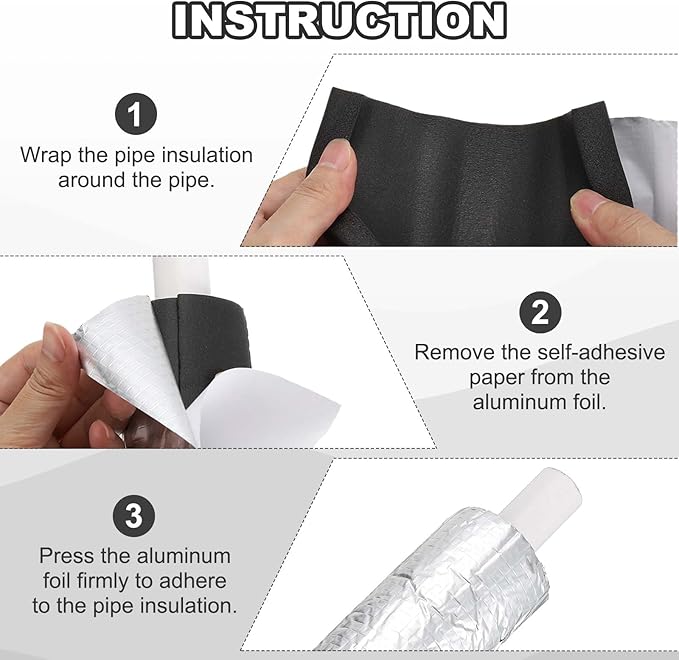 PATIKIL Pipe Insulation Foam Tube, 3.3FT Length Self Adhesive Pipe Freeze Protection Wrap with Aluminum Foil 1.26"(32MM) ID x 5cm Thickness for Outdoor Winter Irrigation