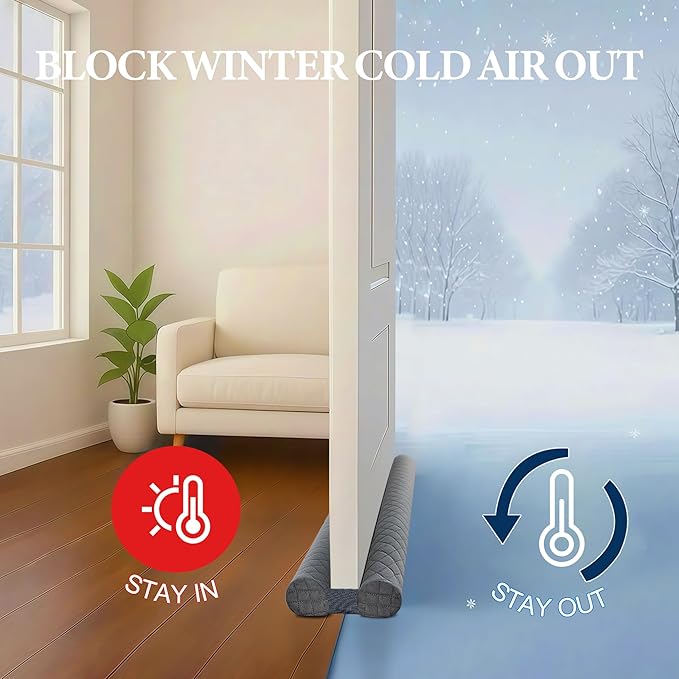 Door Draft Stopper – Premium Velour Under Door Gap Filler & Noise Blocker | Insert-Design Draft Stopper for Bottom of Door (30") | Blocks Cold, Noise, Dust – Easy Install