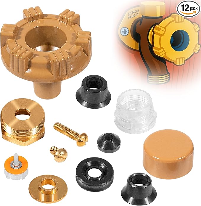 RK-17MH Repair Kit Metal Handle fit for Woodford Model 17 Outdoor Faucets–12Pcs Complete Frost-Proof Hydrant Parts Kit with Check Valves & Seal with RK-17VB Float,Fix Leaking Frost-Proof Wall Hydrants