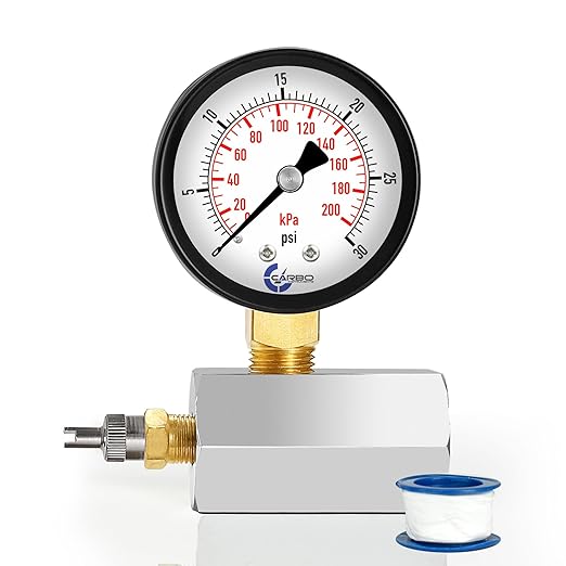 Gas Test Pressure Gauge 30 Pound, 30 PSI / 200 kPa, 3/4” FNPT Connection, Brass Valve, Chrome Plated Steel Body Assembly.