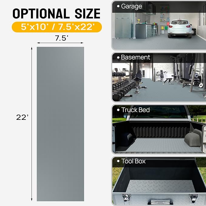 TUFFIOM 4x8 FT Garage Floor Mat, Thickened Diamond Plate PVC Garage Mats Flooring Roll for Under Car, Garage Parking Mats for SUVs, Golf Cart, Sports Car
