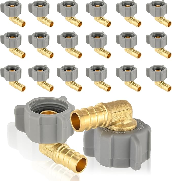 HeSun 20-Pack PEX Fittings, 1/2" Pex x 7/8" BC (Toilet Ballcock) Swivel Elbow, Brass Crimp Fitting for Pex Pipes, ASTM F1807