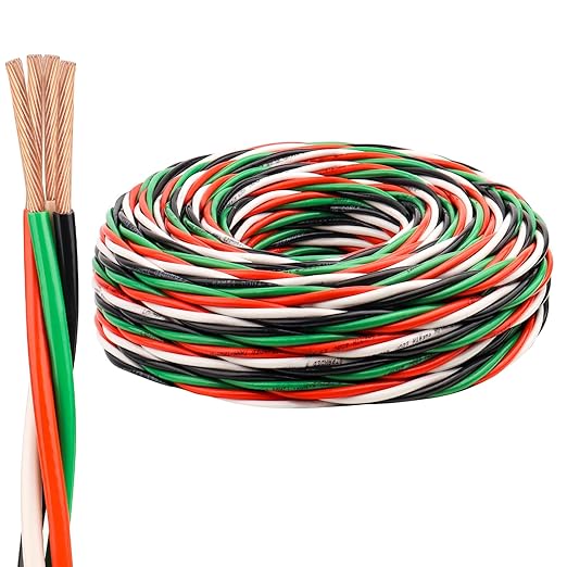 XRDS -RF 12 AWG THHN Wire 50FT, 4 Color (Black White Red Green) Pre-Twisted Stranded Copper Building Wire, 600V Nylon Jacket, for Branch Circuits, Panels & Control Wiring